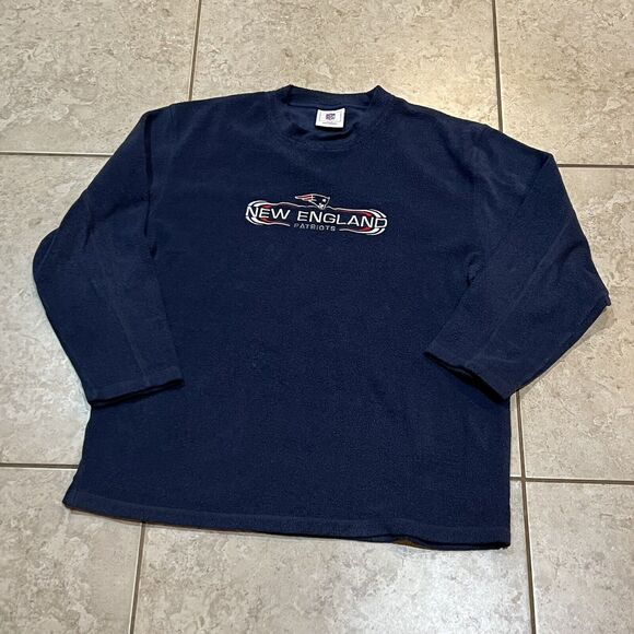 Vintage NFL New England Patriots Sweatshirt Men XL Navy Fleece Crew Sweater Y2K - Picture 1 of 4